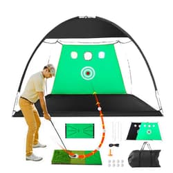 VEVOR Golf Net with Target/Turf Mats/Balls/Tee/Golf Club/Bag, 10x7ft Golf Practice Net, Indoor Outdoor Home Golf Swing Training, Golf Hitting Net with Carry Bag, for Backyard Driving Chipping