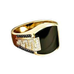 LRESJJIUJ Fashion Cuban Link Chain Ring Classic Retro Color-Preserving 18K Gold Plated with Black Agate, Luxury Fashion Successful Gentleman Diamond Ring Hip Hop Ring for Men (14)