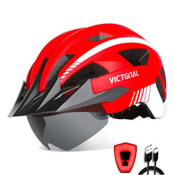 VICTGOAL Bike Helmet with USB Rechargeable Rear Light Detachable Magnetic Goggles Removable Sun Visor Mountain & Road Bicycle Helmets for Men Women Adult Cycling Helmets