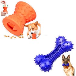 Doudele Dog Toys for Large Dogs Aggressive Chewers Breed Bones for Medium Dog, Natural Rubber Blue Curved