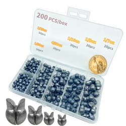 DAMIDEL 200Pcs/Box Big Size Removable Split Shot Fishing Sinkers(1/7oz,1/9oz,1/10oz,4/50oz,1/25oz,1/50oz Mixed)，Adjust Open Mouth Design Fishing Weights Clip for Freshwater Saltwater