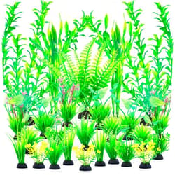 Ameliade Aquarium Artificial Green Plastic Plants Decorations 26 PCS Large Fish Tank Accessories Goldfish Betta Tank Decor