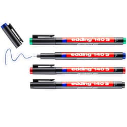 edding 140 S permanente pen - set van 4 - multi-coloured - ronde punt 0,3 mm - pen voor schrijven op glas, plastic, folies en gladde oppervlakken - permanent, sneldrogend, veegvast en watervast