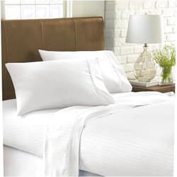 RoverBedding Split King Sheet Sets for Adjustable beds, fit Mattress Upto 16'' deep Pocket King Sheets - 100% Pure Natural Cotton 800 Thread Count Split King Size 5 PCs White Stripe Bed Set