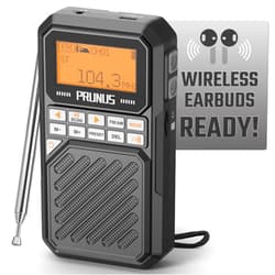 PRUNUS J525 Portable Radio AM FM with Bluetooth Earphone Output & Bluetooth Speaker Mode, Preset, 2500mAh Rechargeable, Micro SD Playback with Shuffle & Sequential Play, Headphone Jack, Sleep Timer