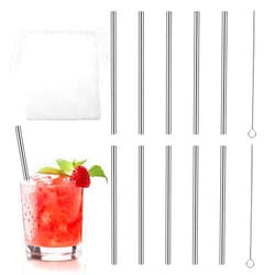 SynHHergyx 10 Pack 4.7 Inch Short Metal Cocktail Straws Reusable Stainless Steel Straws Drinking Straws Steel Straws Drinking with Cleaning Brush for Coffee Mugs, Small Glasses or Cups