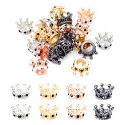 BB Beadthoven Beadthoven 20pcs 4 Colors Alloy Crown Beads Black Rhinestones King & Queen Crown Large Hole European Beads Mini Crown Bracelet Connector Charm Spacer Beads for Jewelry Making Necklace DIY Crafts