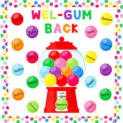 WATINC 105Pcs Back to School Gumball Machine WEL-Gum Cutouts Colorful Bubble Gumballs Bulletin Board Decoration Set, Classroom Welcome Candy Theme Chalkboard Wall Party Supply for Elementary School