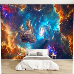 LDGAQNPF 3D Modern Canvas Wallpaper Mural Galleon Nebula Rutkowski Paick Art Peel and Stick Removable Self Adhesive Wall Stickers for Living Room Kids Bedroom Home Decor, 100x144inch