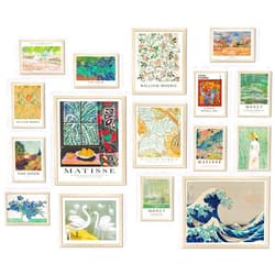 ASTRDECOR Vintage Eclectic Wall Art Prints Set of 16, Eclectic Wall Decor, Colorful Maximalist Decor Aesthetic, Abstract Canvas Art Prints Wall Decor Matisse, Monet, William Morris Famaus Artist Painting, Vintage Gallery Wall Prints Poster for Living Room Bedroom Dorm【Unframed】