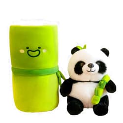 OUKEYI Panda Stuffed Animals Panda Bamboo Plush Toy 9.8 Inch/25cm Bamboo Tube Panda Pillow Stuffed Panda Bear Plushies Panda Doll Gifts for Boys Girls, Black