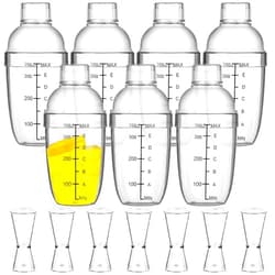 Yinder 7 Pcs Plastic Cocktail Shaker Set Drink Mixer with Mark Clear Drink Shaker Cocktail Shaker and Measuring Jigger Set Ounce Cup Clear Bar Set for Bar Party Home Use Wine Shaker Bar Mixing Tool (11.8oz)
