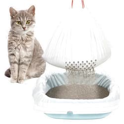 Jutom 56 Count 31 x 18 Inch Sifting Cat Litter Bags Large Thick Cat Litter Box Liners with Holes Portable Thick Cat Litter Bags Drawstring Litter Box Liners for Pets Cats Litter Box Supplies