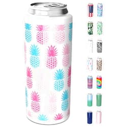 TILUCK Skinny Can Cooler for Slim Beer & Hard Seltzer, Stainless Steel, Doucle-Walled Stainless Steel Insulated Slim Cans, Standard 12 oz (Pineapple 01)