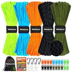 WEREWOLVES 550 Paracord Kits 100ft Each Color - 5 Colors Parachute Cord Combo 7 Strand Type III Parachute Cord 4mm for Crafting, Dog Collar, Survival Bracelets