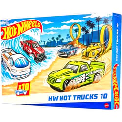 Hot Wheels Toy Trucks 10-Pack, Set of 10 Die-Cast 1:64 Scale Utility, Racing & Other Pickup Trucks or Vans, Modern & Retro Models (Styles May Vary)