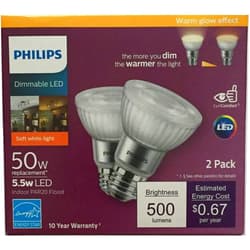 Philips LED Dimmable PAR20 40-Degree Indoor Flood Light Bulb with Warm Glow Effect 500-Lumen, 2200-2700-Kelvin, 5.5 Watts (50-Watt Equivalent), E26 Base, Soft White, 2-Pack