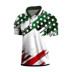JPLZi Men American Flag Golf Shirts 4th of July Short Sleeve Performance Moisture Wicking Quick Dry USA Patriotic Polo Shirt
