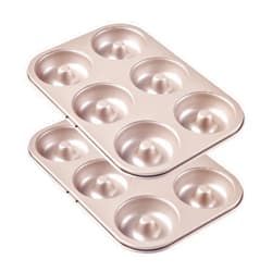 Bakeley Donut Pan, Nonstick 6 Cavity Ring Doughnut Pan for Baking, Set of 2 (Champagne Gold)