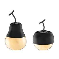Danya B. Vost Dipped Fruit Decorative Accent Ceramic Sculpture Figure Set of 2 - Small or Large - Black/Gold or White/Cream (Black/Gold, Small)