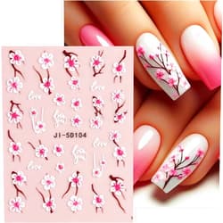 Roffiy Summer Flower Nail Stickers - 5D Cherry Blossom & Plum Blossom Nail Art Decals with Strong Adhesive - Elegant Floral Nail Designs for Women & Girls Manicure Tip