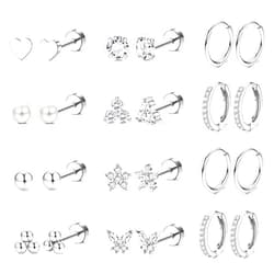 Jstyle Hypoallergenic Gold Stud Hoop Earrings for Women Men Surgical Stainless Steel Flat Back Earrings Small 14K Gold Huggie Hoops Cartilage Earring Set for Multiple Piercing Jewelry Gifts for Women