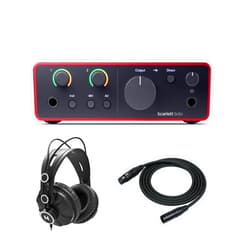 Focusrite Scarlett Solo 4th Gen USB Audio Interface Bundle with Closed-Back Studio Headphones and FocusProAudio 25-Feet XLR Male to Female Microphone Cable (3 Items)