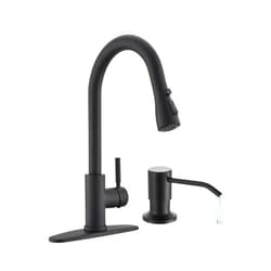 Arofa Kitchen Faucet with Soap Dispenser, Stainless Steel Kitchen Sink Faucet with Pull Down Sprayer 3 Mode Single Handle Gooseneck Pull Out Kitchen Faucet for 2/4 Hole, Matte Black