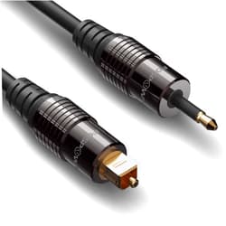 FosPower 24K Gold Plated Toslink to Mini Toslink Digital Optical S/PDIF Audio Cable with Metal Connectors & Strain-Relief PVC Jacket - 6ft
