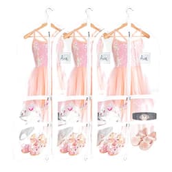 Univivi Clear PVC Dance Costume Bags (3 Pack) Garment Bag 40 Inch for Dance Competitions, with 4 Medium Clear Zipper Pockets and 1 Large Back Zippered Pocket [Upgraded Version]