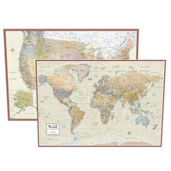 Swiftmaps World and USA Contemporary Premier 3D Two Wall Map Set (24x36 Laminated)