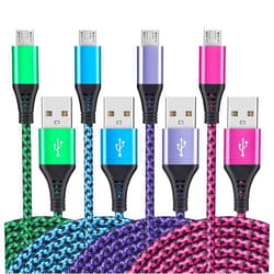 AILKIN Micro USB Cable, [4Pack/3Ft] Android USB Male to Micro B Charger Cord, Fast Charging Speed Data Wire Nylon Colored Braided Powerline Cable for Samsung Galaxy S7 S6 J7 J3 J8 A01 Kindle Fire Droid