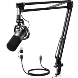 MAONO XLR/USB Dynamic Microphone Kit, RGB Podcast Mic with Software, Mute, Gain Knob, Volume Control, Boom Arm for Streaming, Gaming, Voice-Over, Recording-PD200XS Black