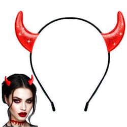 nooepc Glitter Devil Horns Headband With Halloween Tattoos, Red Devil Horns Halloween Costumes for Women Men Girls, Halloween Fancy Devil Accessories Dress Cosplay Hairband-Red