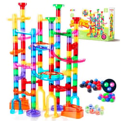JOYIN 137Pcs Glowing Marble Run - Construction Building Blocks Toys with 15 Glow in The Dark Plastic Marbles, STEM Toy Presents for Boys and Girls, Gift for Christmas