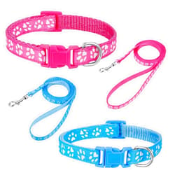 BOUMUSOE 2 Packs Dog Collar and Leash Set, Puppy Collar and Lead Set Quick Release Buckle Adjustable Paw Print Puppy Collar Soft Nylon Pet Collar for Puppy Small Dogs
