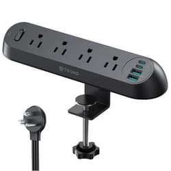 TROND Desk Clamp Power Strip USB C PD 20W- Surge Protector with 4 AC Outlets 4 USB Ports, Flat Plug 6ft Extension Cord, 1700J, ETL Listed, Fits 1.97 inch Tabletop Edge, for Home Office, Black