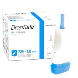 DropSafe Acti-Lance Safety Lancet, Universal, 23 Gauge, 1.8mm, Top Button Activated for Blood Glucose Testing, Sterile, Single-Use, 100ct Box