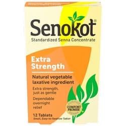 Senokot Extra Strength, 12 Tablets, Natural Vegetable Laxative Ingredient for Gentle Dependable Overnight Relief of Occasional Constipation