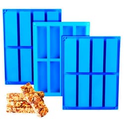 Sidosir 3Pcs Granola Bar Mold Silicone Mold, 8-Cavity Rectangle Molds for Energy Bar, Silicone Baking Molds for Large Granola Bar (3, Blue, 8-Cavity)
