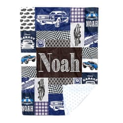 YISMEET Personalized Baby Blanket for Boys, Personalized Baby Gifts, Custom Name Baby Blanket, Plush and Cozy Blanket with Navy Blue Car Pattern, Baby Gifts for Newborn, Baby Boys Newborn Essentials