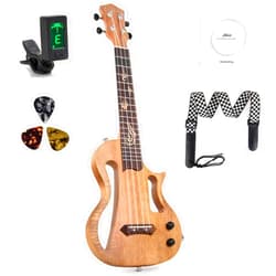 LOTKEY Silent Ukulele, Lotkey 23 Inch Okoume Body Electric Ukulele for Practice or Performances with AMP Output Italian Nylon String w/Tuner Strap & Full Accessories
