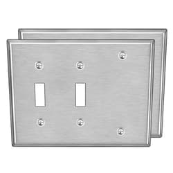 BESTTEN 3-Gang Combo Metal Wall Plate with Ｗhite or Clear Plastic Film, 1-Blank/2-Toggle, Standard Size, Corrosion-Resistant Stainless Steel Light Switch Cover, Brushed Finish, 2 Pack, Silver