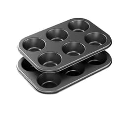 Tiawudi 2 Pack Nonstick Muffin Pan, Carbon Steel Cupcake Pan, 6 Cup, Easy to Clean and Perfect for Making Muffins or Cupcakes, Standard