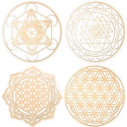 Youyole 4 Pcs 12 Inch Crystal Grid Board Sacred Geometric Wall Art Wooden Set Metatron's Cube, Flower of Life, Sri Yantra, Mandala Flower of Life Zen Wall Decor for Home Room Hanging