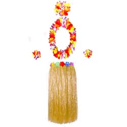 BAJOTAL Hawaiian Luau Hula Grass Skirt with Large Flower Costume Set for Dance Party Decorations Favors