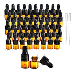 PYAWI 50Pcs Amber Glass Mini Dropper Bottle 1ml Amber Essential Oil Bottles Vials Travel Cosmetic Sample Container Liquid Perfume Eye Droppers Bottle (1ml)