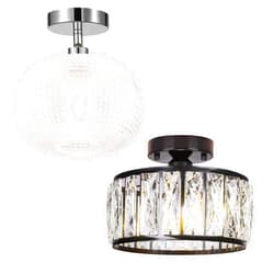 Jolydoly Semi Flush Mount Ceiling Light+Black Crystal Ceiling Light