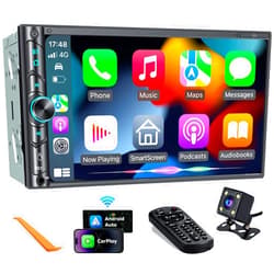SJOYBRING Upgrade Wireless Double Din Car Stereo with Carplay, Android Auto, Bluetooth, 4-Channel RCA, High Power, 2 Subwoofer Ports, 7