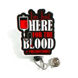 SCRAPHEART I'm Just Here for the Blood - Phlebotomist Badge Reel, Cute Phlebotomy Tech Blood Draw Retractable ID Badge Holder, Blood Donor Month, Lab Tech Badge Reel, Hematologist Gift